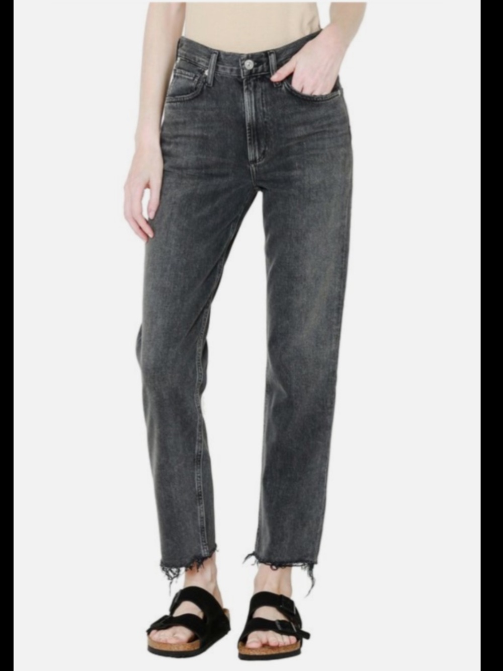 Citizens of Humanity Daphne Crop Raw Cuff 100% Cotton Denim Jeans Grey Size 24